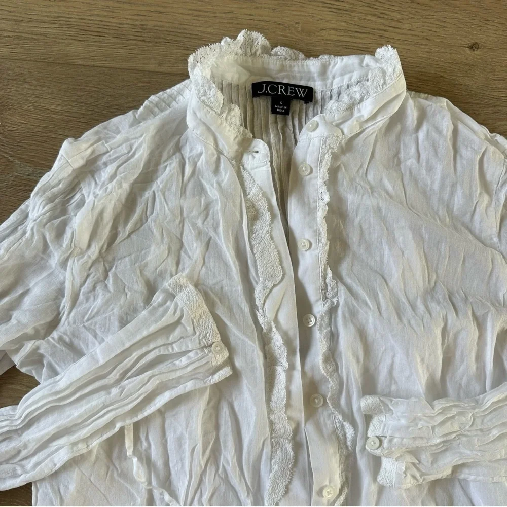 J. Crew Lace-trim cinched-waist top in cotton voile White S
